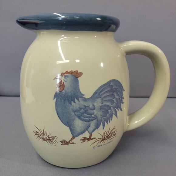 Jacaman Other - Vintage Rooster Farmhouse Vase Pitcher Jug 1983 Ceramic Handle 6" by Jacaman